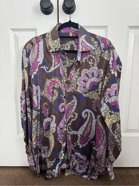 Etro Brown Paisley Button-Down Shirt with Purple & Blue